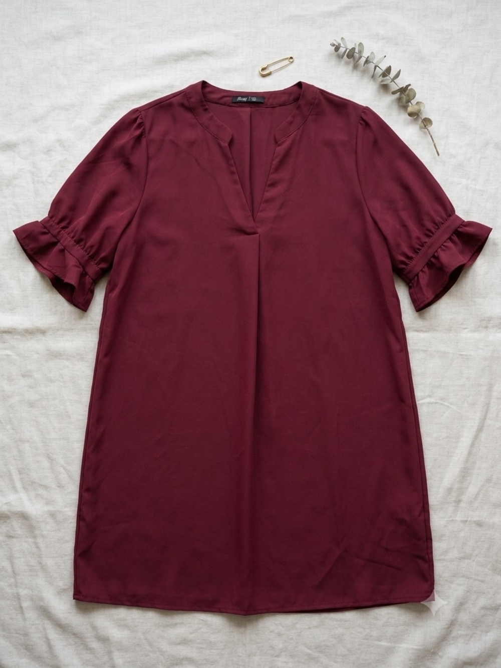 Famulily Split V Neck Ruffle Sleeve Shift Dress Romantic Poetcore Corporate Chic - Picture 3 of 14
